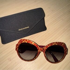 Dolce & Gabbana Red and Gold Ornate Round Women’s Sunglasses